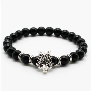 Dragon Head Silver Charm Black Stone bracelet